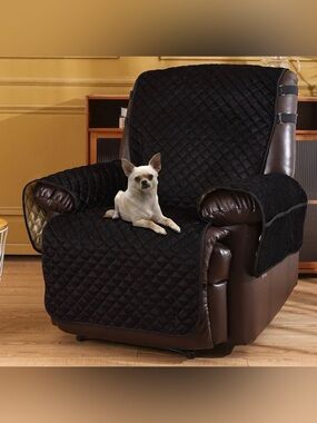 Quilted Black Pet Recliner Cover - Protective Dog Sofa Throw